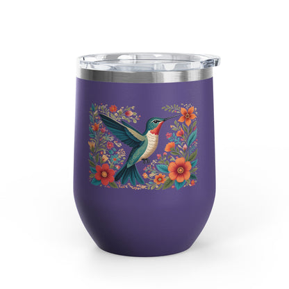 Hummingbird In Bloom Wine Tumbler- 12oz Insulated Cup