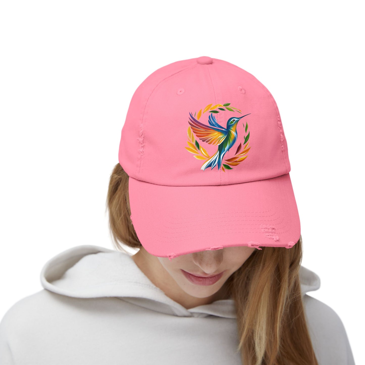 Hummingbird Rainbow Vintage Style Hat - Distressed Cap