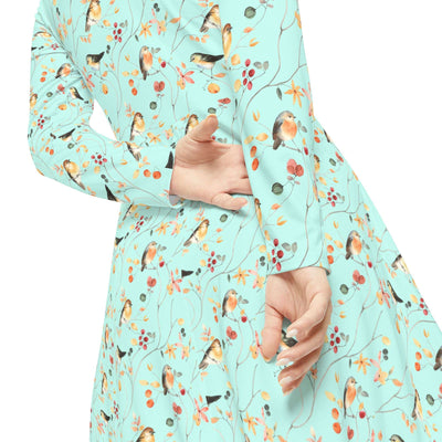 Mint Warbler Long Sleeve Dance Dress, Elegant Birder Dress, Bohemian Style Dress