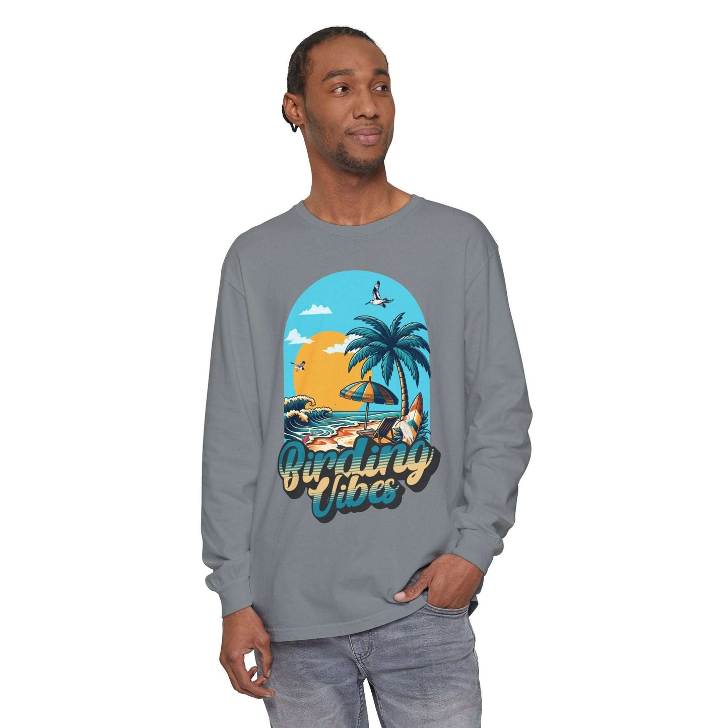 Birding Vibes Comfort Long Sleeve T-Shirt for Beach Lovers