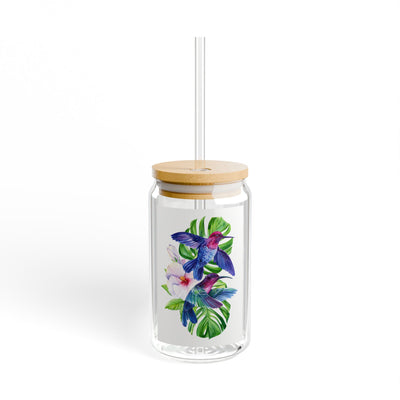 The Nerdy Birder Hummingbirds 16oz Sipper Glass With Bamboo Lid