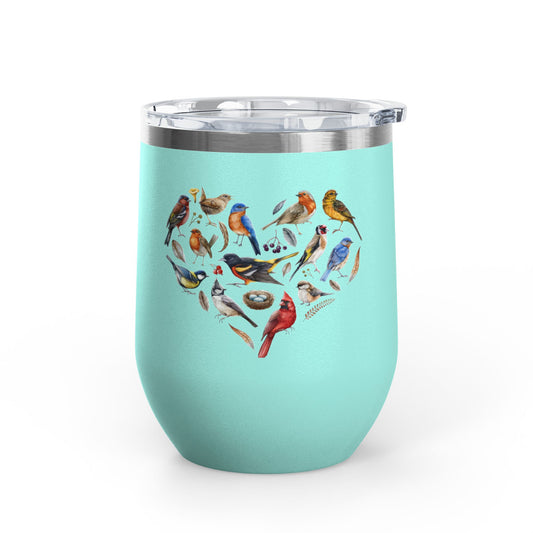 Bird Heart Wine Tumbler- 12oz Insulated Cup for Nature Lovers