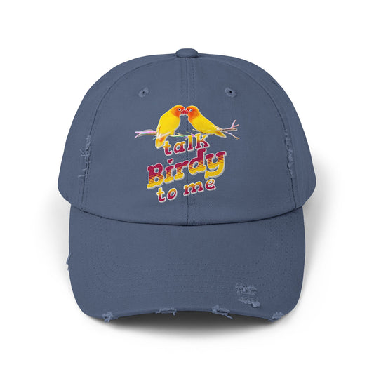 Talk Birdy To Me Distressed Cap, Casual Hat for Bird Lovers, Unique Gift for Nature Enthusiasts, Trendy Apparel for Outdoor Adventures