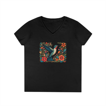 Hummingbird Blooms Ladies' V-Neck T-Shirt