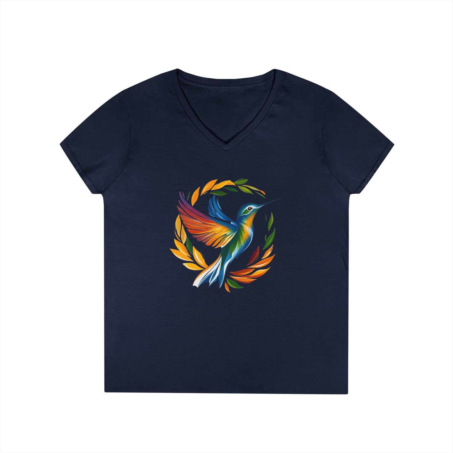 Rainbow Hummingbird Ladies' V-Neck T-Shirt