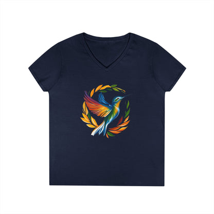 Rainbow Hummingbird Ladies' V-Neck T-Shirt