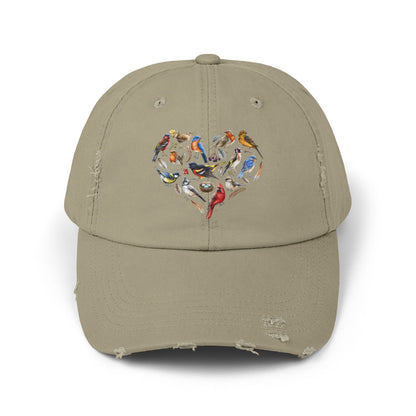 The Nerdy Birder Bird Heart Vintage Style Hat - Unisex Distressed Cap