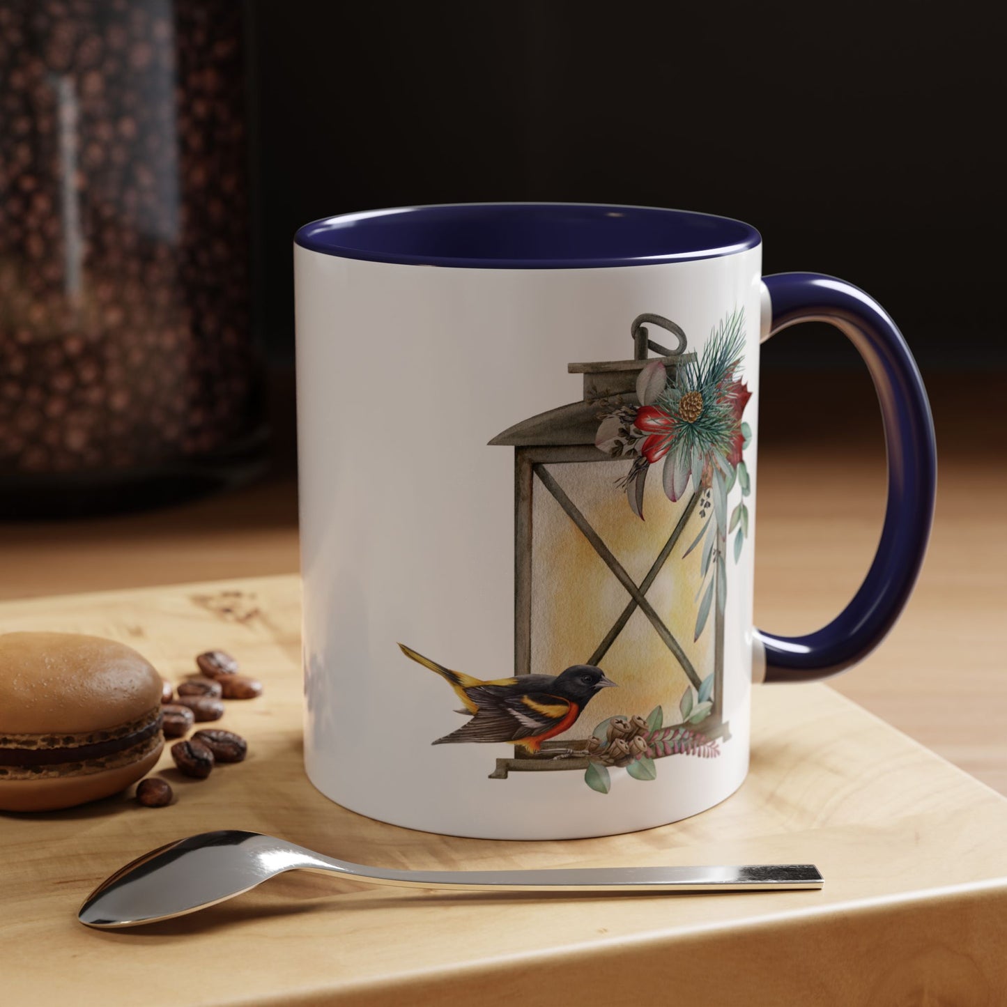 Cozy Christmas Lantern Accent Coffee Mug – Perfect Gift for Bird Lovers