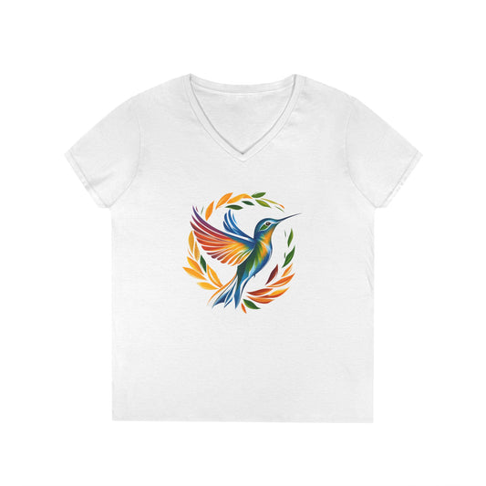 Rainbow Hummingbird Ladies' V-Neck T-Shirt