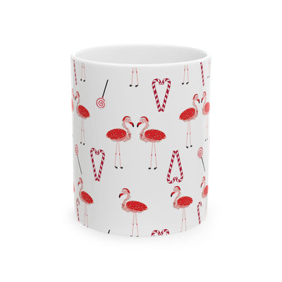 Holiday Flamingo Ceramic Mug – Fun 11oz & 15oz Coffee Cup with Candy Canes Design