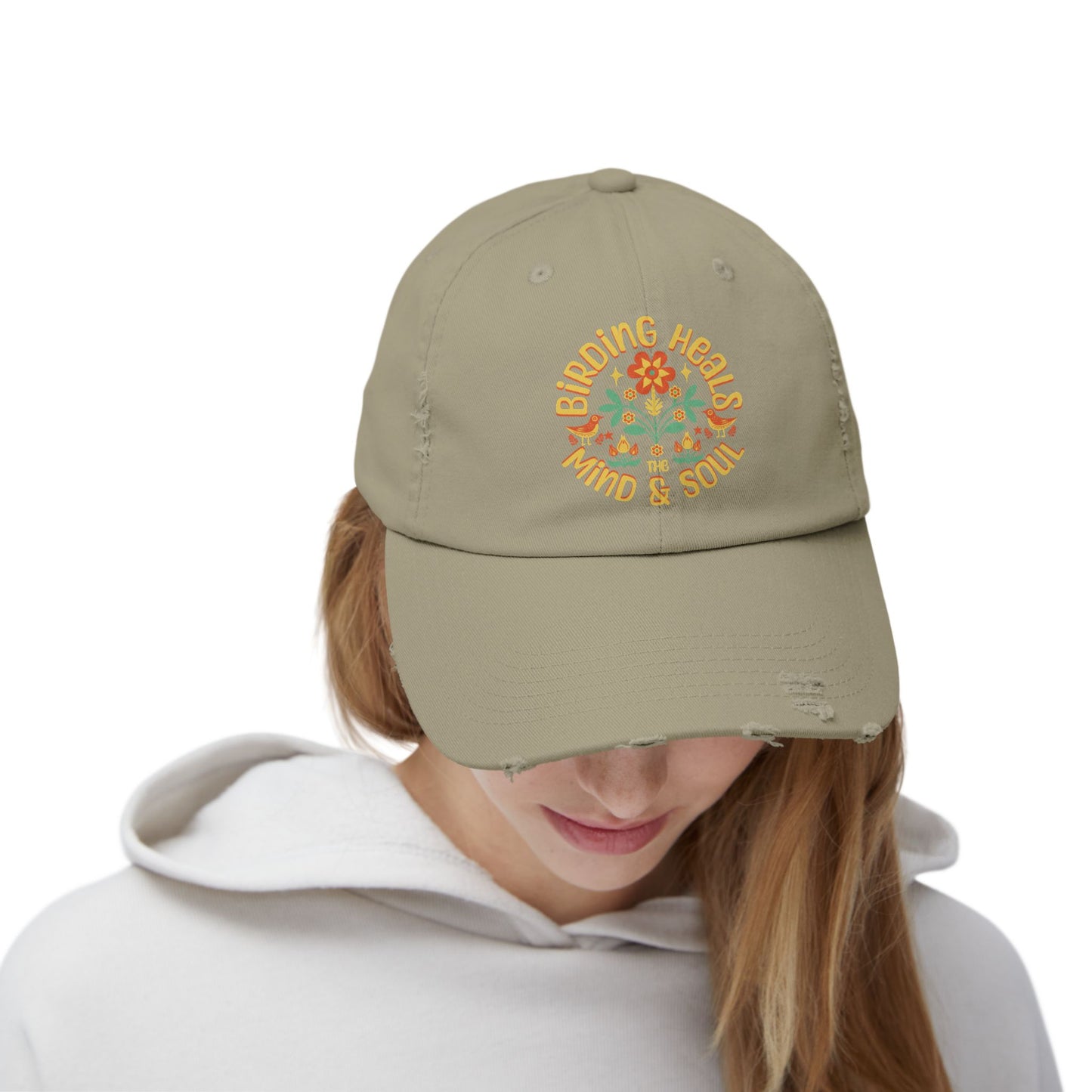 Birding Heals The Mind & Soul Unisex Distressed Cap - - Perfect Gift for Nature Lovers