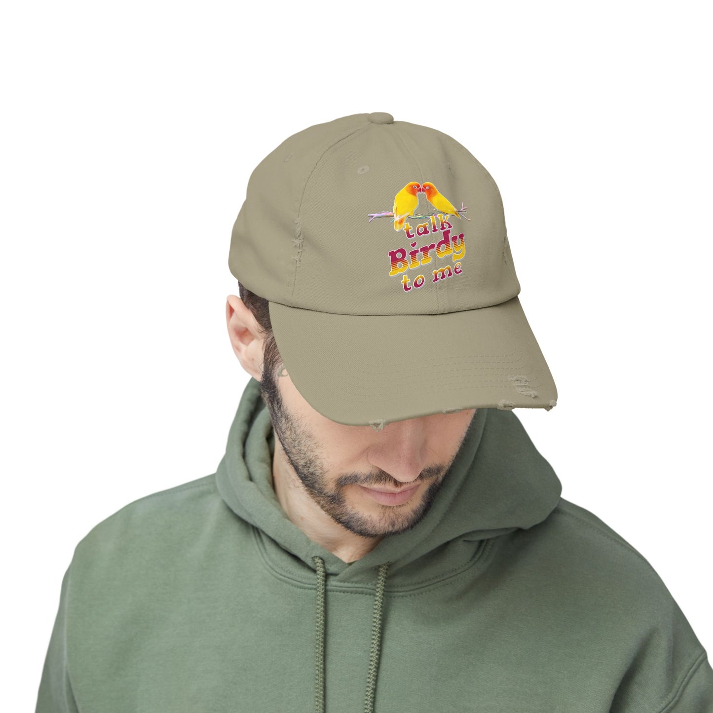 Talk Birdy To Me Distressed Cap, Casual Hat for Bird Lovers, Unique Gift for Nature Enthusiasts, Trendy Apparel for Outdoor Adventures