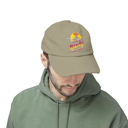 Talk Birdy To Me Distressed Cap, Casual Hat for Bird Lovers, Unique Gift for Nature Enthusiasts, Trendy Apparel for Outdoor Adventures