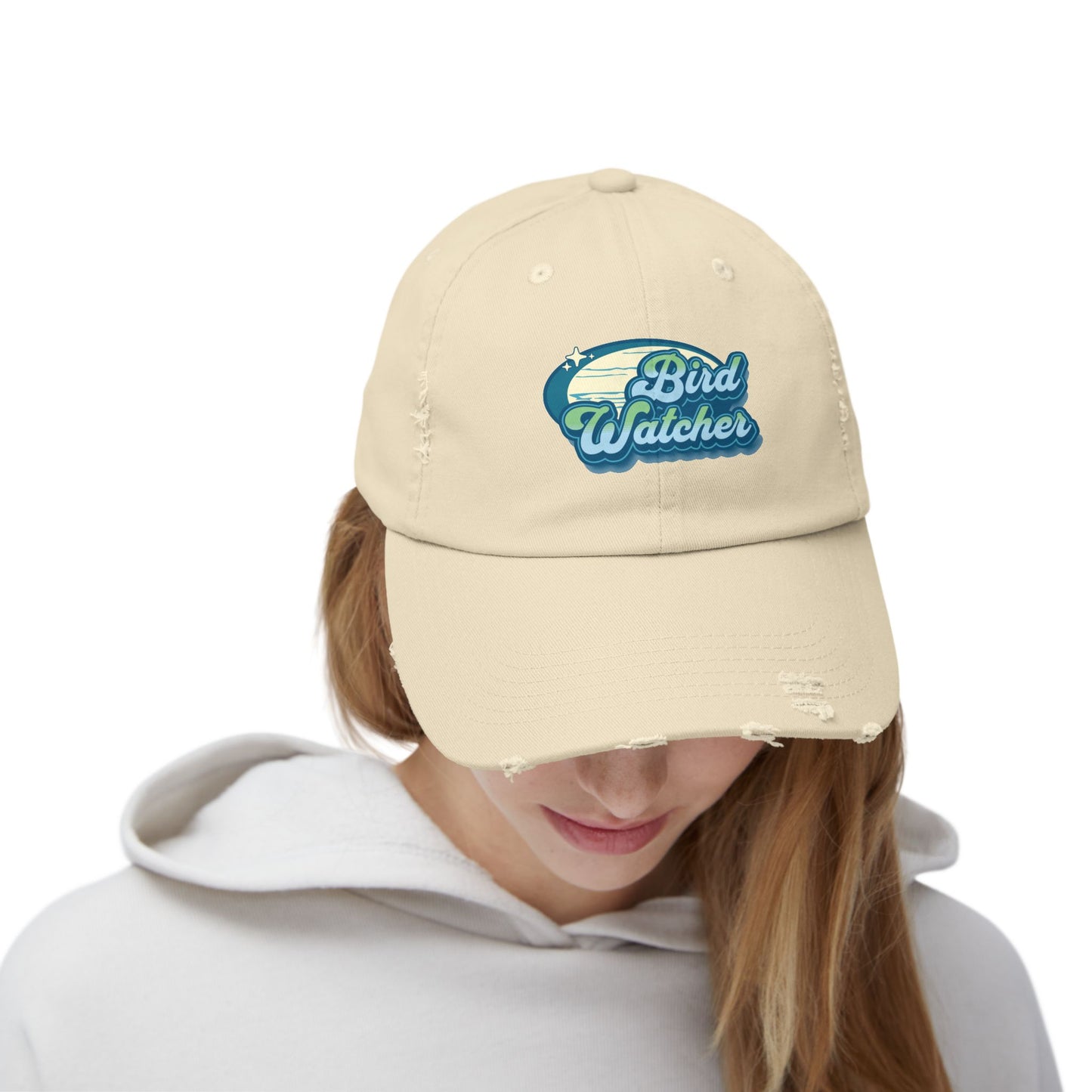 The Nerdy Birder Bird Watcher Teal Vintage Style Hat - Unisex Distressed Cap
