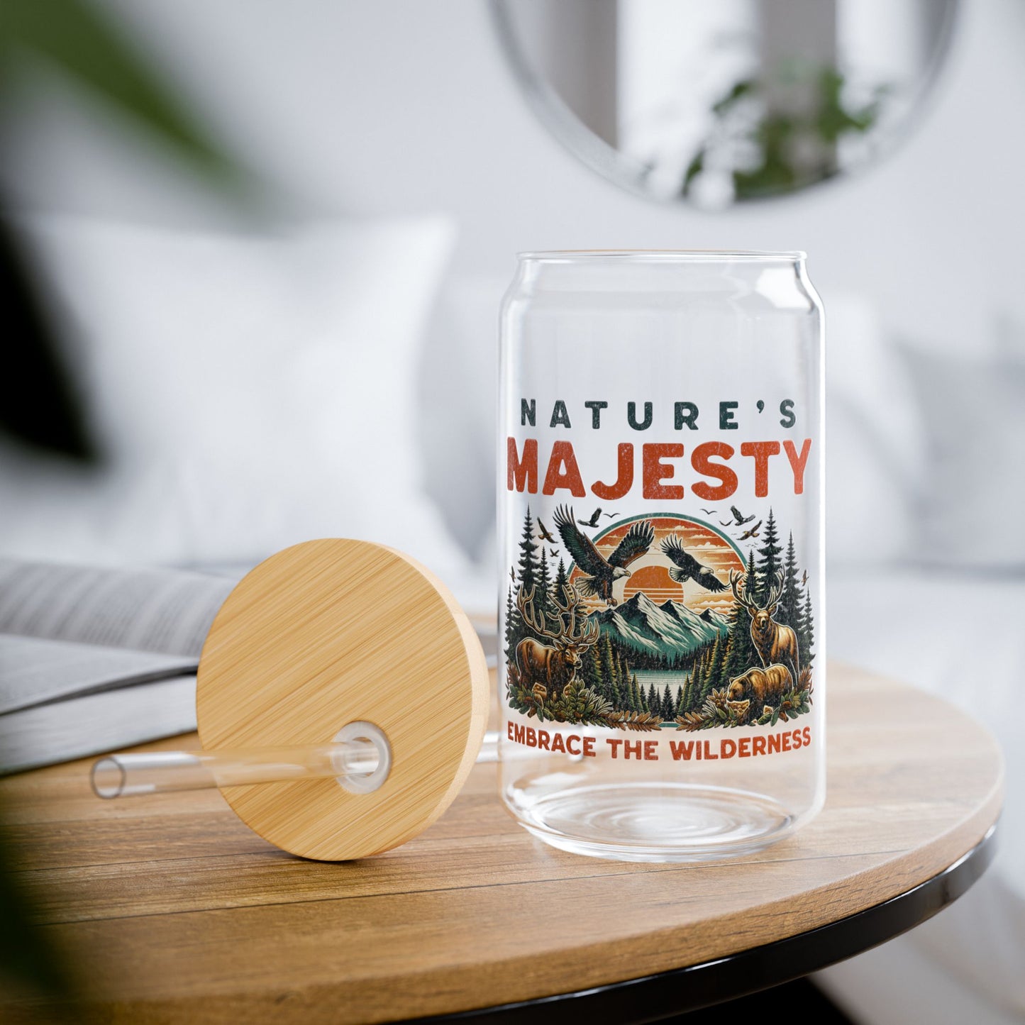 Nature's Majesty 16oz Sipper Glass With Bamboo Lid