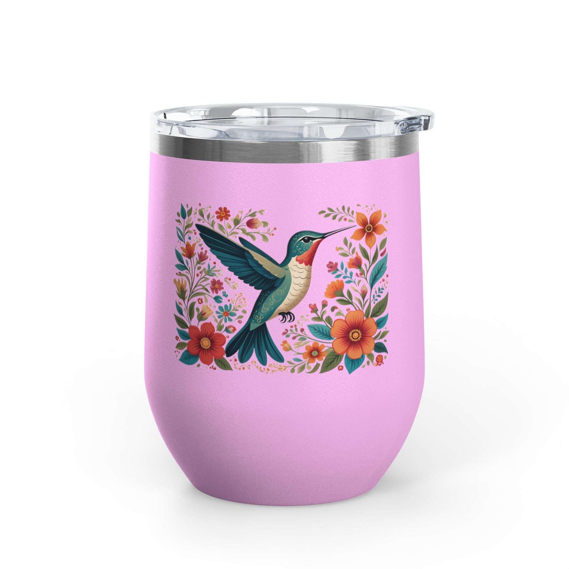 Hummingbird In Bloom Wine Tumbler- 12oz Insulated Cup