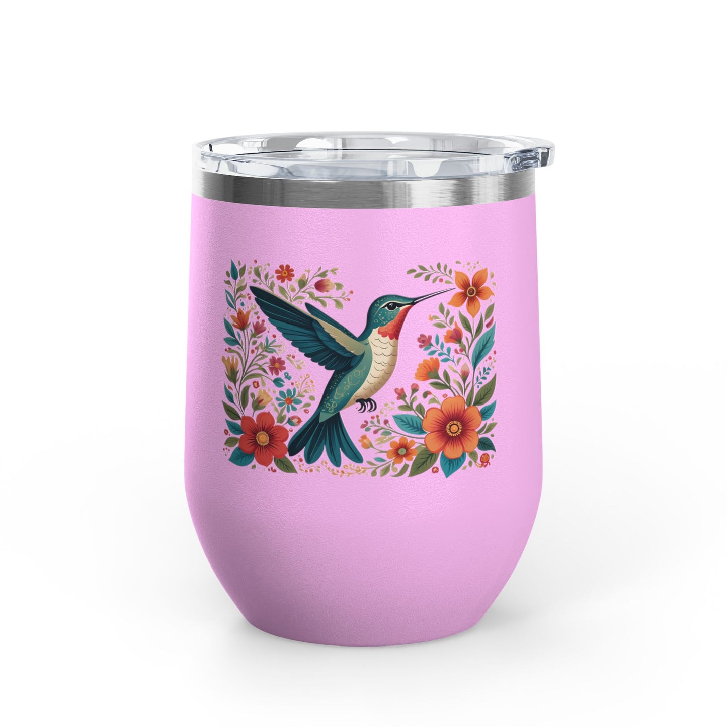 Hummingbird In Bloom Wine Tumbler- 12oz Insulated Cup