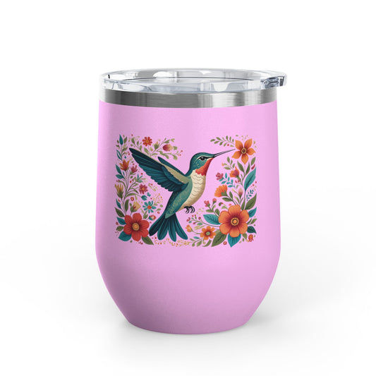 Hummingbird In Bloom Wine Tumbler- 12oz Insulated Cup