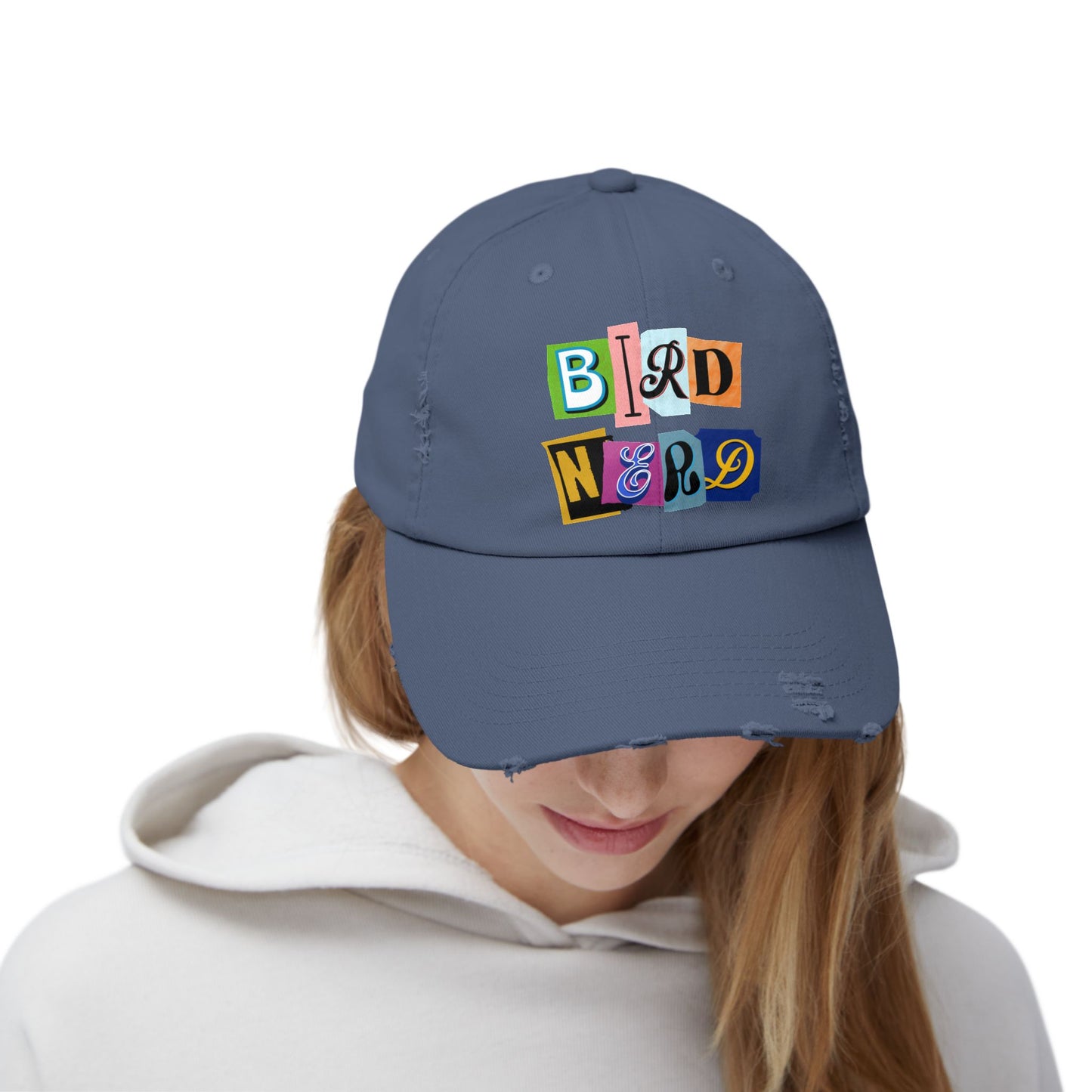 The Nerdy Birder - "Bird Nerd" Distressed Cap, Casual Hat for Bird Lovers, Unique Gift for Nature Enthusiasts, Trendy Apparel for Outdoor Adventures