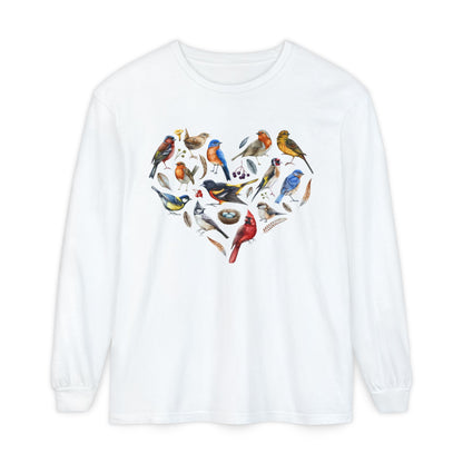 The Nerdy Birder Bird Heart Unisex Garment-dyed Long Sleeve T-Shirt