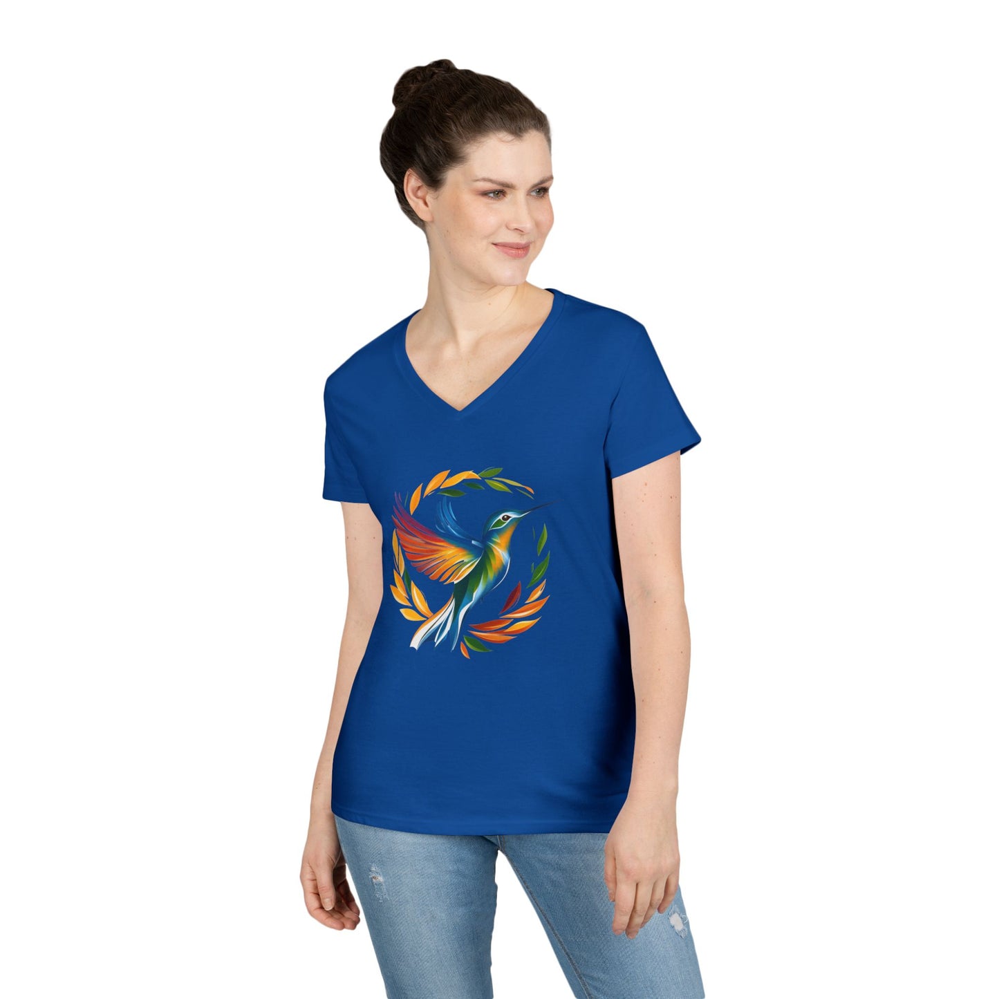 Rainbow Hummingbird Ladies' V-Neck T-Shirt