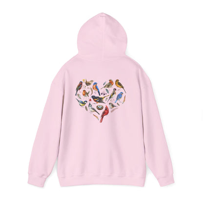 Bird Heart Unisex Hoodie Back Design - Cozy Sweatshirt for Nature Lovers