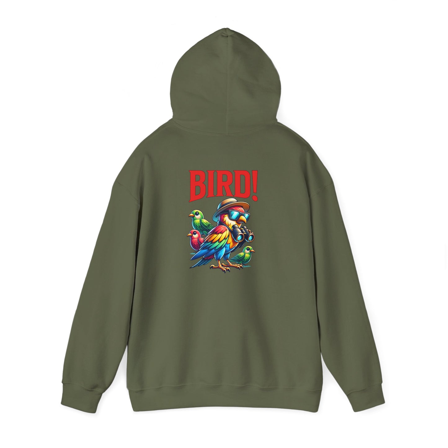 The Nerdy Birder - "Bird!" Back Design Unisex Hoodie - Cozy Sweatshirt for Nature Lovers