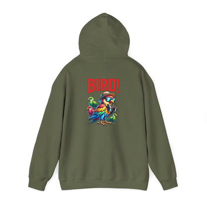 The Nerdy Birder - "Bird!" Back Design Unisex Hoodie - Cozy Sweatshirt for Nature Lovers