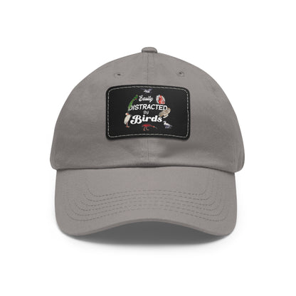 The Nerdy Birder Easily Distracted By Birds Dad Hat with Leather Patch, Casual Cap for Bird Lovers, Unisex