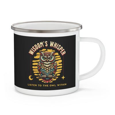Wisdom’s Whisper Enamel Camping Mug - Owl Design for Nature Lovers