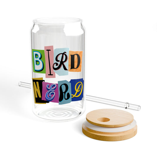 Bird Nerd 16oz Sipper Glass With Bamboo Lid