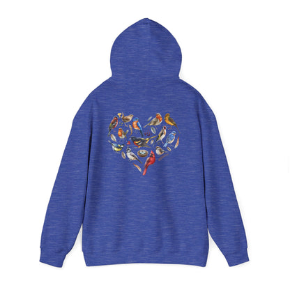 Bird Heart Unisex Hoodie Back Design - Cozy Sweatshirt for Nature Lovers