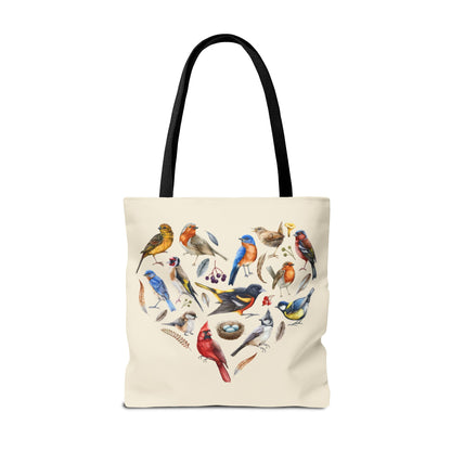 Heart of Birds Tote Bag - Natural color - Heart Design for Nature Enthusiasts