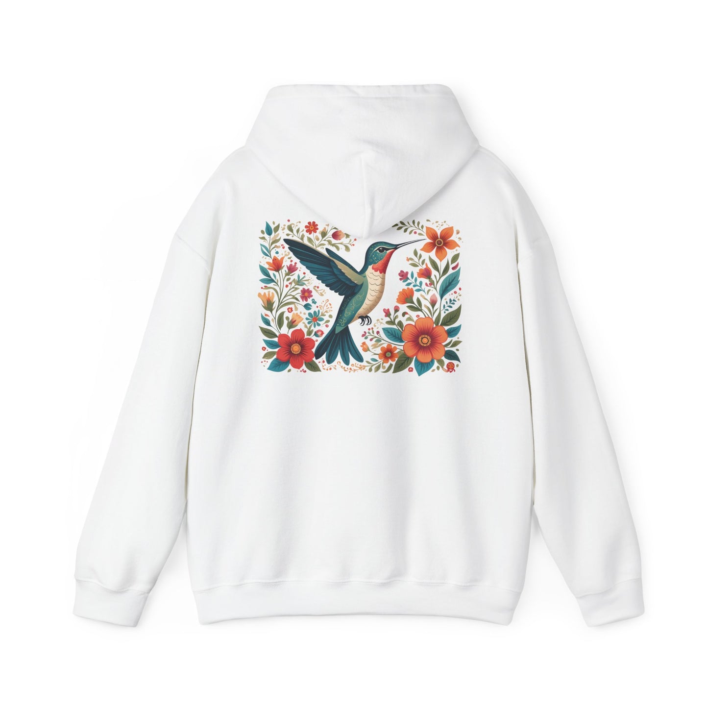 Hummingbird in Bloom Hoodie Back Design - Cozy Sweatshirt for Nature Lovers
