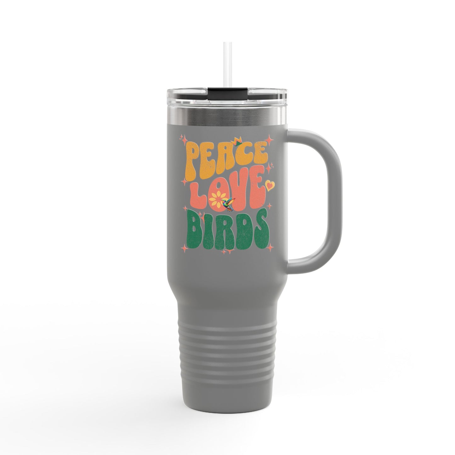 The Nerdy Birder Peace Love Birds Insulated Travel Mug, 40oz
