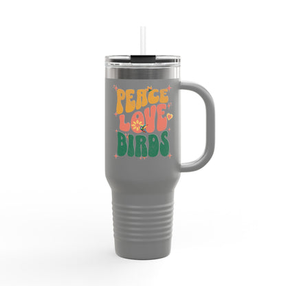 The Nerdy Birder Peace Love Birds Insulated Travel Mug, 40oz