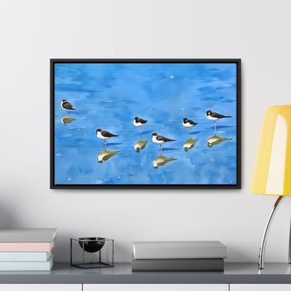 Serene Bird Reflection Canvas Wrap - Horizontal Wall Art for Nature Lovers