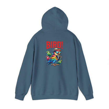 The Nerdy Birder - "Bird!" Back Design Unisex Hoodie - Cozy Sweatshirt for Nature Lovers