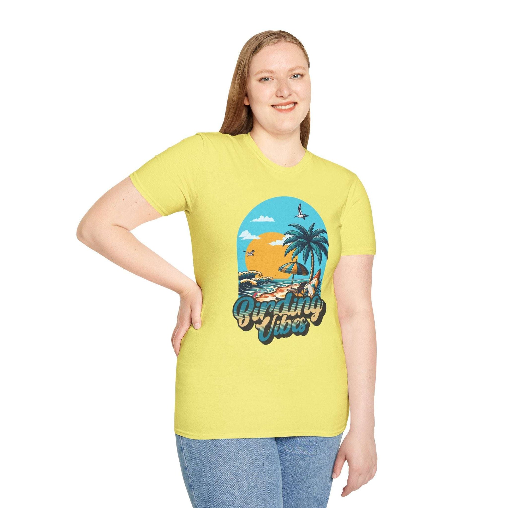 Birding Vibes Unisex Softstyle T-Shirt - Tropical Beach Graphic Tee