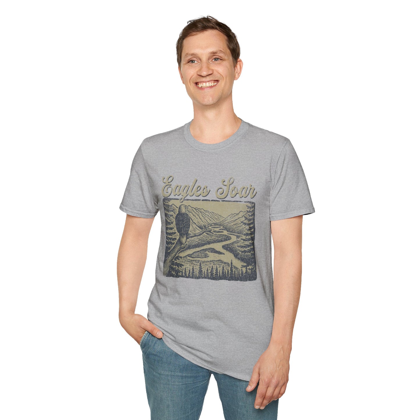 Eagles Soar Unisex Softstyle T-Shirt - Nature Inspired Graphic Tee