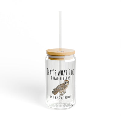 The Nerdy Birder Owl Watchers 16oz Sipper Glass With Bamboo Lid