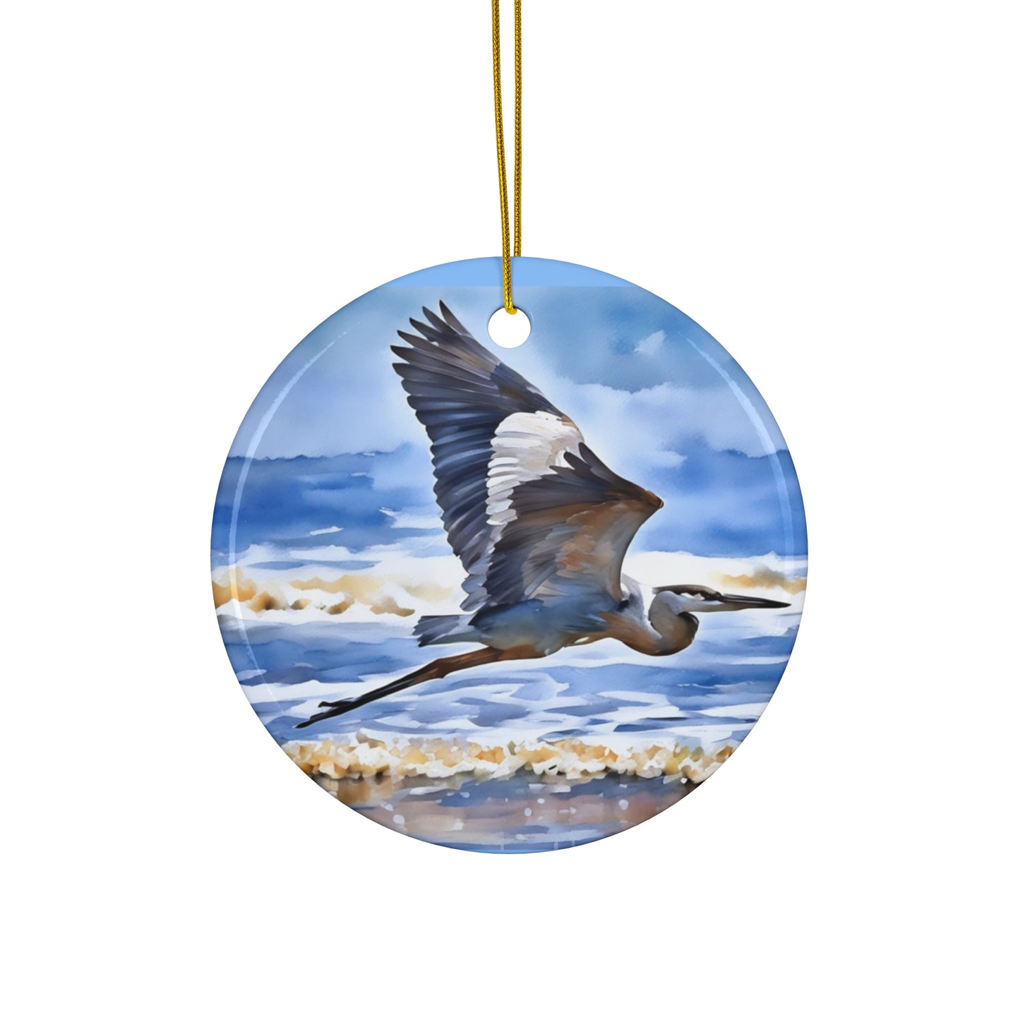 Flying Great Blue Heron Ceramic Ornament —3 Shapes