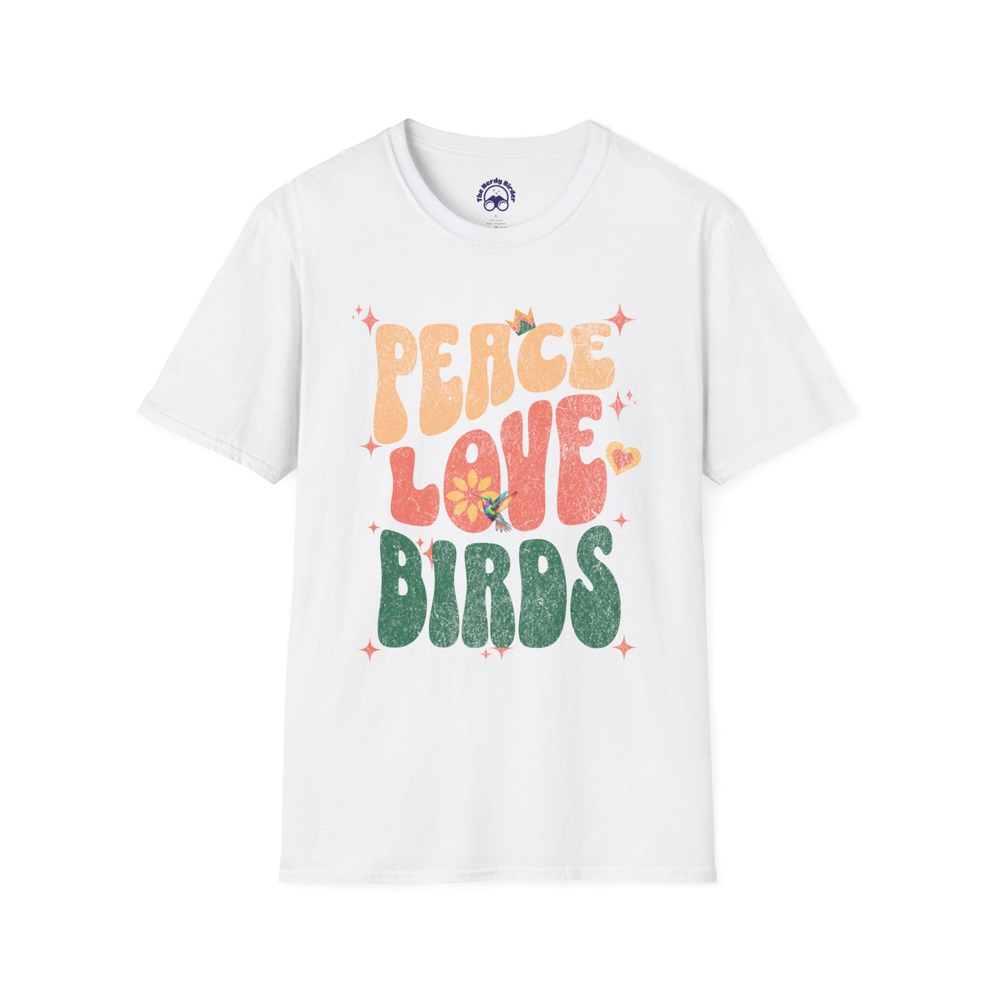 Peace Love Birds Unisex Softstyle T-Shirt - Retro Vibe Tee for Casual Wear