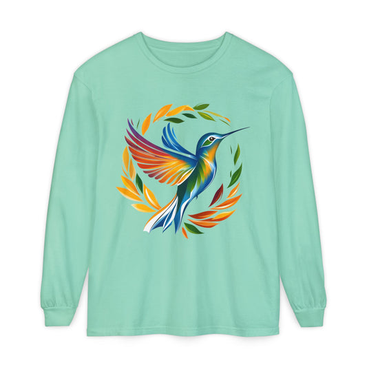 Hummingbird Rainbow Garment-dyed Long Sleeve T-Shirt