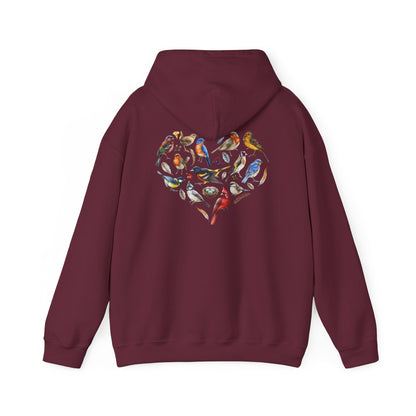 Bird Heart Unisex Hoodie Back Design - Cozy Sweatshirt for Nature Lovers
