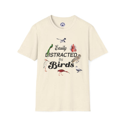 Easily Distracted by Birds T-Shirt - Unisex Softstyle Tee for Bird Lovers