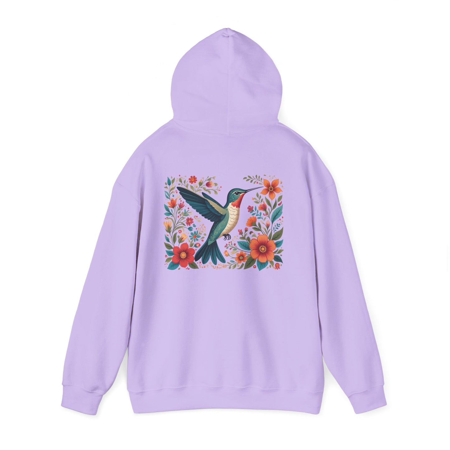Hummingbird In Bloom Hoodie Back Design - Cozy Sweatshirt for Nature Lovers