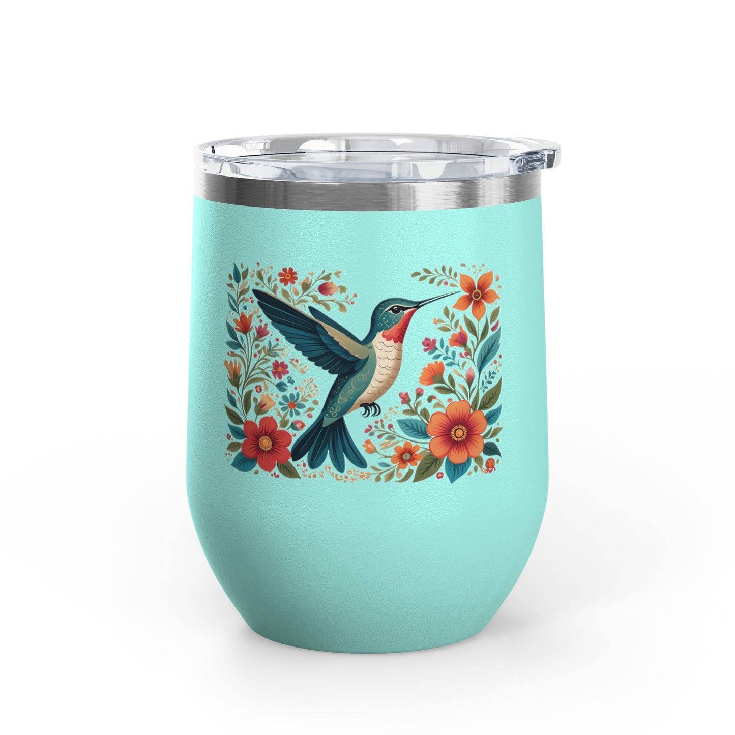 Hummingbird In Bloom Wine Tumbler- 12oz Insulated Cup