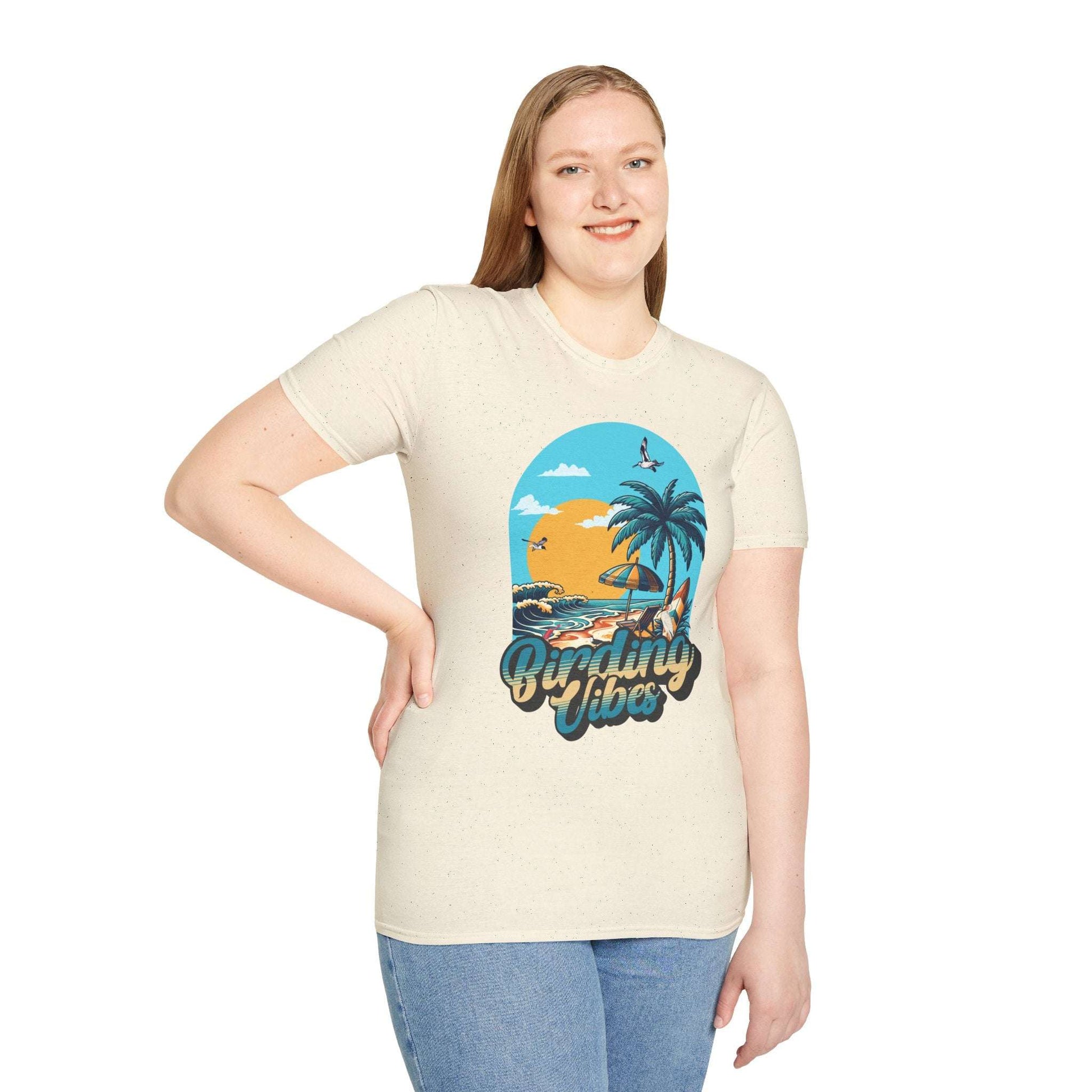 Birding Vibes Unisex Softstyle T-Shirt - Tropical Beach Graphic Tee