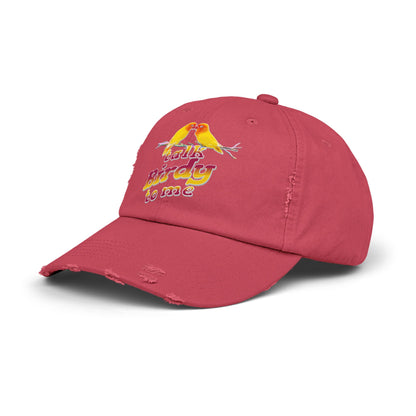 Talk Birdy To Me Distressed Cap, Casual Hat for Bird Lovers, Unique Gift for Nature Enthusiasts, Trendy Apparel for Outdoor Adventures